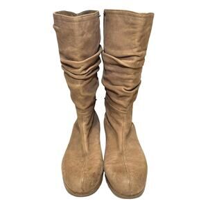 Prada Sport women's Beige Textured Nubuck Slouch Mid Calf Flat Boots Size 38/US7